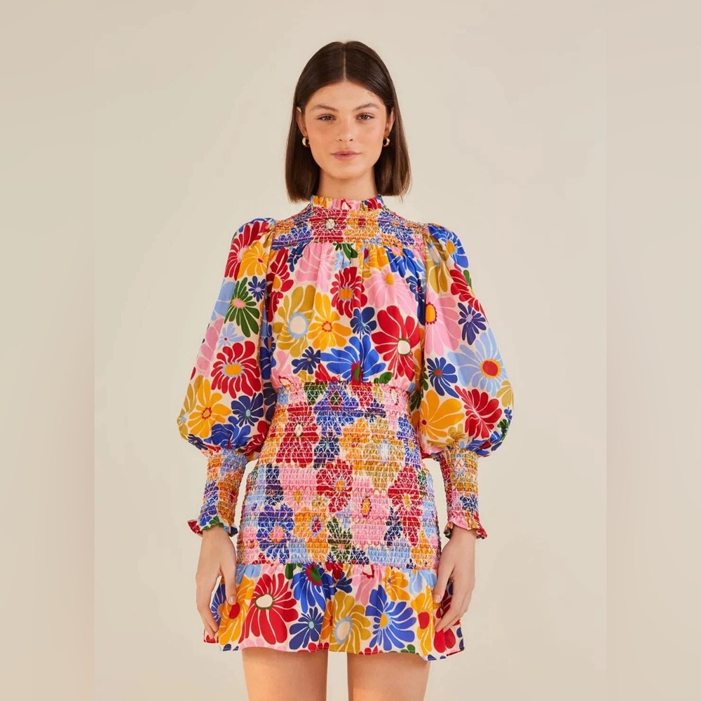 FARM Rio Sand Sunny Daisies Mini Dress NWOT